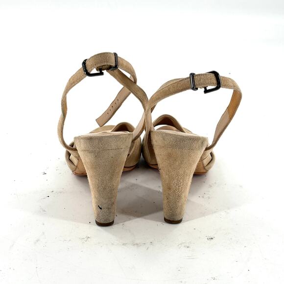 Via Spiga Ankle Wrap Suede Heels 4.5 Tan Beige Sandals Pumps Capsule Comfort - Picture 3 of 6